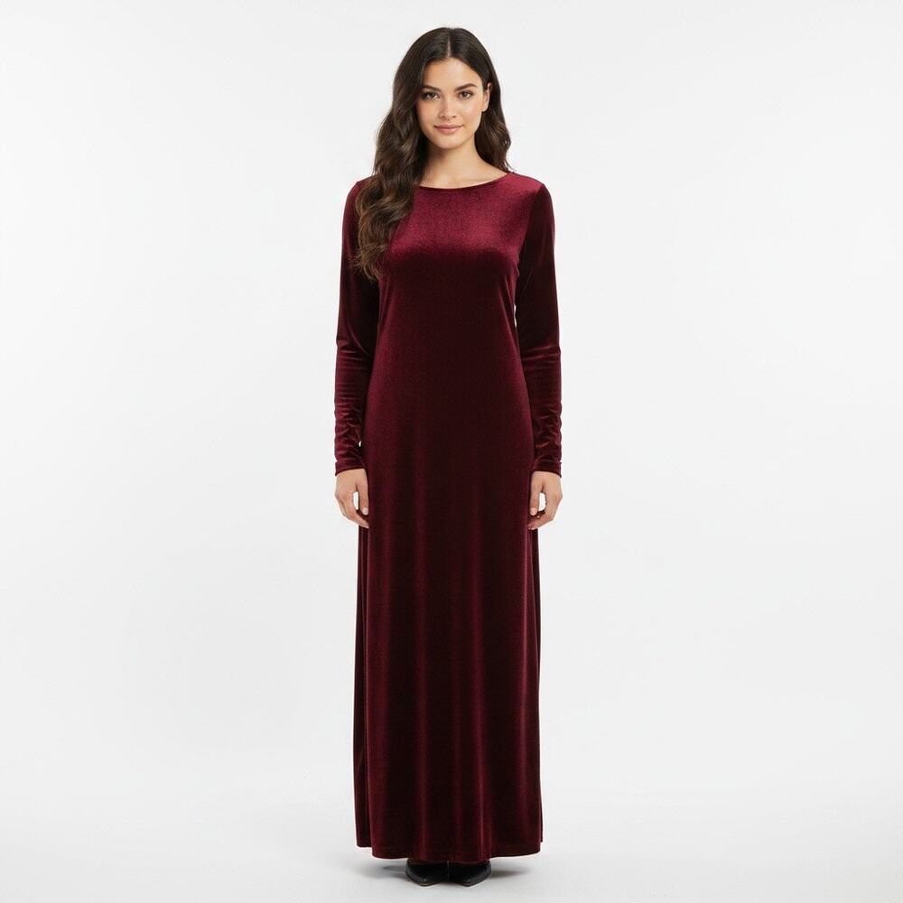 Vintage Hot Cotton Marc Ware Burgundy Velvet Maxi Dress Medium Elegant Modest